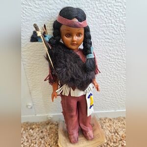 Heritage Indigenous Doll w/Braided Hair & Brown Leather Outfit by Ogalala Sioux